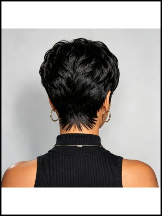 Short Pixie Cut Wig 100% Human Hair with Bangs Glueless Machine Made Daily Wear main image 4